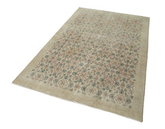 Handmade Area Rug - Checkered Kilim Turkish Wool Carpet 4'8''x7'9'' Beige Cotton