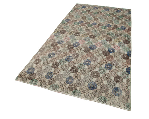 Handmade Area Rug - Checkered Kilim Cotton Wool 4'4''x8'6'' Vintage Turkish Carpet