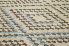 Checkered Runner Beige Geometric Cotton Wool Handmade Area Rug 4'8'' x 11'5''