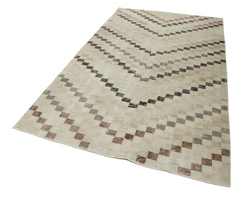 Handmade Area Rug - Checkered Kilim Beige Cotton Wool Rug 5'3''x9'1'' Durable Flat Weave