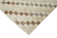Handmade Area Rug - Checkered Kilim Beige Cotton Wool Rug 5'3''x9'1'' Durable Flat Weave