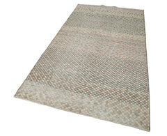 Checkered Kilim White Cotton Wool Handmade Area Rug 4'6'' x 9'1''