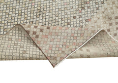 Checkered Kilim White Cotton Wool Handmade Area Rug 4'6'' x 9'1''