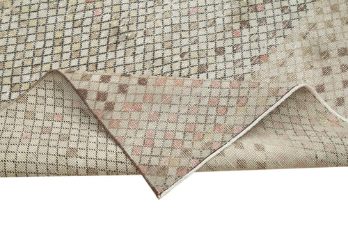 Checkered Kilim White Cotton Wool Handmade Area Rug 4'6'' x 9'1''