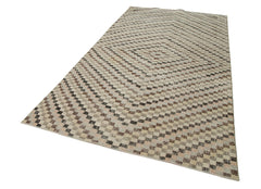 Handmade Area Rug - Checkered Kilim Beige Cotton Wool Flat Weave Design 5'4''x9'10''