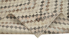 Handmade Area Rug - Checkered Kilim Beige Cotton Wool Flat Weave Design 5'4''x9'10''