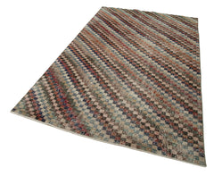 Checkered Kilim White Cotton Wool Handmade Area Rug 5'1'' x 8'4''