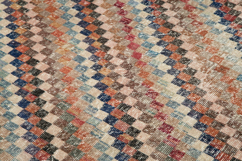 Checkered Kilim White Cotton Wool Handmade Area Rug 5'1'' x 8'4''