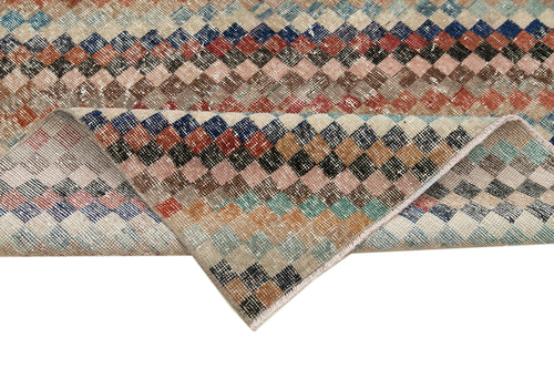 Checkered Kilim White Cotton Wool Handmade Area Rug 5'1'' x 8'4''