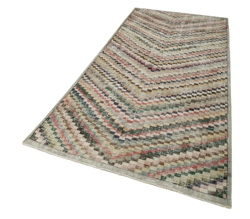 Checkered Kilim White Cotton Wool Handmade Area Rug 4'6'' x 9'1''