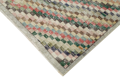 Checkered Kilim White Cotton Wool Handmade Area Rug 4'6'' x 9'1''