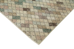 Checkered Kilim White Cotton Wool Handmade Area Rug 5'4'' x 9'2''