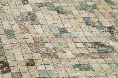 Checkered Kilim White Cotton Wool Handmade Area Rug 5'4'' x 9'2''