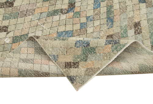 Checkered Kilim White Cotton Wool Handmade Area Rug 5'4'' x 9'2''