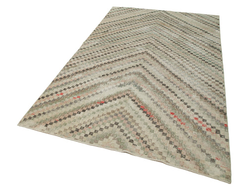 Checkered Kilim Beige Cotton Wool Handmade Area Rug 5'2'' x 8'7''