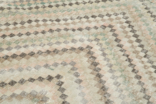 Checkered Kilim Beige Cotton Wool Handmade Area Rug 5'2'' x 8'7''