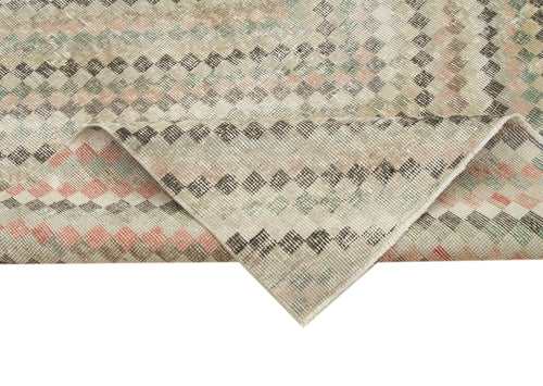 Checkered Kilim Beige Cotton Wool Handmade Area Rug 5'2'' x 8'7''