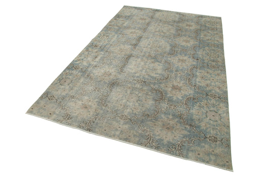 Checkered Kilim Blue Cotton Wool Handmade Area Rug 5'6'' x 9'3''