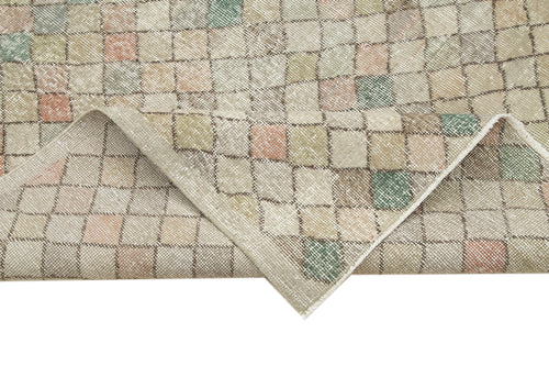 Checkered Kilim White Cotton Wool Handmade Area Rug 4'11'' x 9'4''