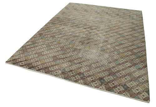 Checkered Kilim White Cotton Wool Handmade Area Rug 6'3'' x 8'5''