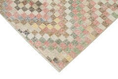 Handmade Area Rug – Checkered Kilim Cotton Wool Rug | Neutral Beige Vintage Carpet 3'10''x8'10''