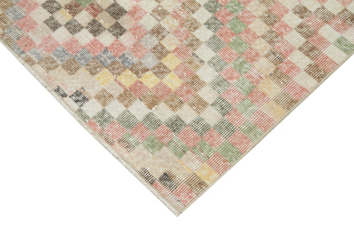 Handmade Area Rug – Checkered Kilim Cotton Wool Rug | Neutral Beige Vintage Carpet 3'10''x8'10''