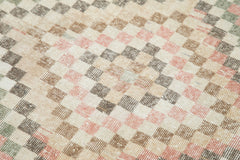 Handmade Area Rug – Checkered Kilim Cotton Wool Rug | Neutral Beige Vintage Carpet 3'10''x8'10''