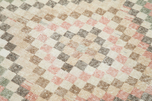 Handmade Area Rug – Checkered Kilim Cotton Wool Rug | Neutral Beige Vintage Carpet 3'10''x8'10''