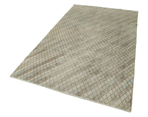 Handmade Area Rug – Checkered Kilim Flat Weave Cotton Wool Beige Carpet 4'9" x 8'6"