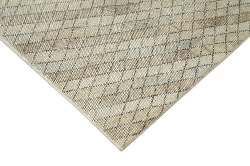 Handmade Area Rug – Checkered Kilim Flat Weave Cotton Wool Beige Carpet 4'9" x 8'6"