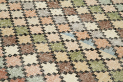 Checkered Kilim White Cotton Wool Handmade Area Rug 4'5'' x 9'2''