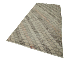 Checkered Runner Beige Geometric Cotton Wool Handmade Area Rug 4'6'' x 11'2''