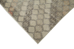 Checkered Runner Beige Geometric Cotton Wool Handmade Area Rug 4'6'' x 11'2''