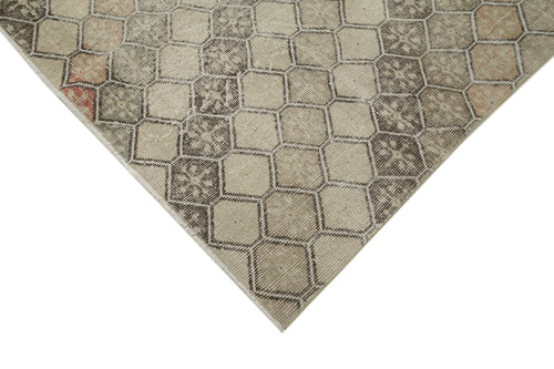 Checkered Runner Beige Geometric Cotton Wool Handmade Area Rug 4'6'' x 11'2''