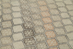 Checkered Runner Beige Geometric Cotton Wool Handmade Area Rug 4'6'' x 11'2''