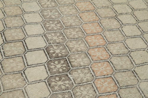 Checkered Runner Beige Geometric Cotton Wool Handmade Area Rug 4'6'' x 11'2''