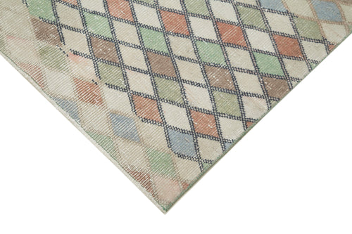 Checkered Runner Beige Geometric Cotton Wool Handmade Area Rug 3'4'' x 9'1''