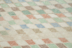 Checkered Runner Beige Geometric Cotton Wool Handmade Area Rug 3'4'' x 9'1''