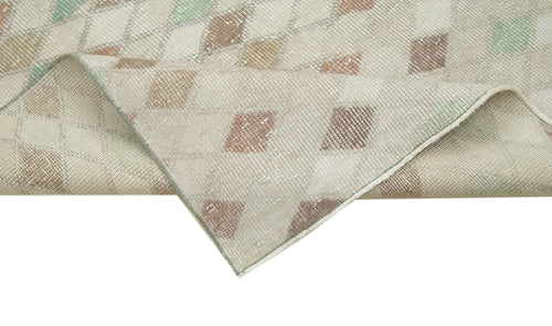 Checkered Runner Beige Geometric Cotton Wool Handmade Area Rug 3'4'' x 9'1''