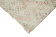 Checkered Runner Beige Geometric Cotton Wool Handmade Area Rug 3'9'' x 10'4''