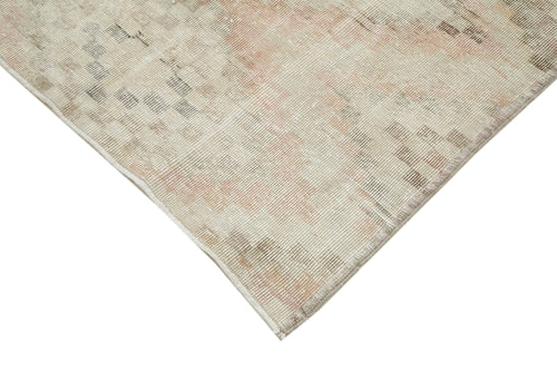 Checkered Runner Beige Geometric Cotton Wool Handmade Area Rug 3'9'' x 10'4''