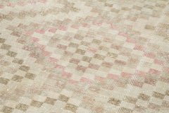 Checkered Runner Beige Geometric Cotton Wool Handmade Area Rug 3'9'' x 10'4''