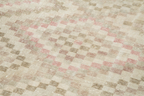 Checkered Runner Beige Geometric Cotton Wool Handmade Area Rug 3'9'' x 10'4''