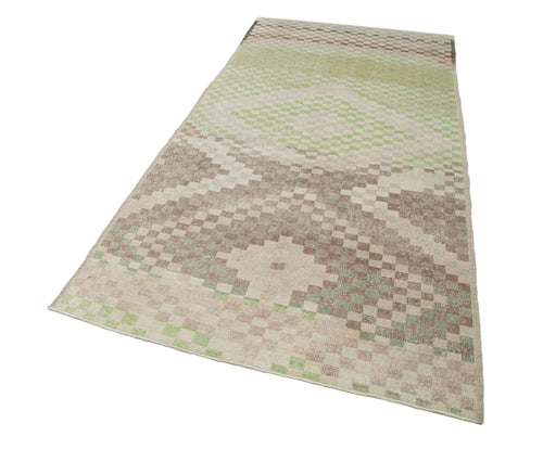 Checkered Kilim White Cotton Wool Handmade Area Rug 4'4'' x 9'6''