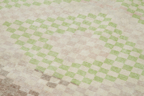 Checkered Kilim White Cotton Wool Handmade Area Rug 4'4'' x 9'6''