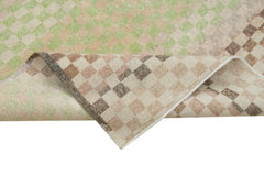 Checkered Kilim White Cotton Wool Handmade Area Rug 4'4'' x 9'6''