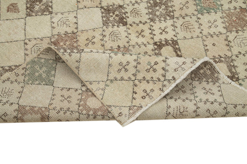 Handmade Area Rug - Checkered Kilim Beige Cotton Wool 5'1'' x 9'6'' Flat Weave