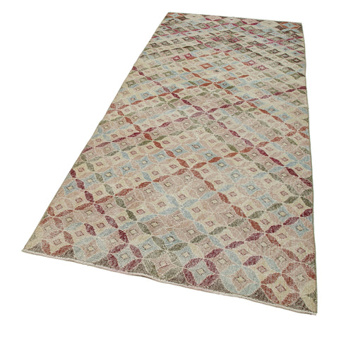Checkered Runner White Geometric Cotton Wool Handmade Area Rug 3'8'' x 8'11''