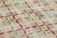 Checkered Runner White Geometric Cotton Wool Handmade Area Rug 3'8'' x 8'11''