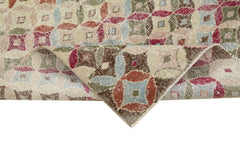 Checkered Runner White Geometric Cotton Wool Handmade Area Rug 3'8'' x 8'11''